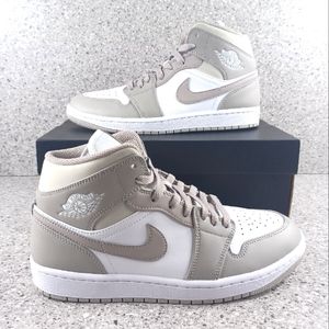 Nike Air Jordan 1 Mid College Grey Linen Sneakers Shoes